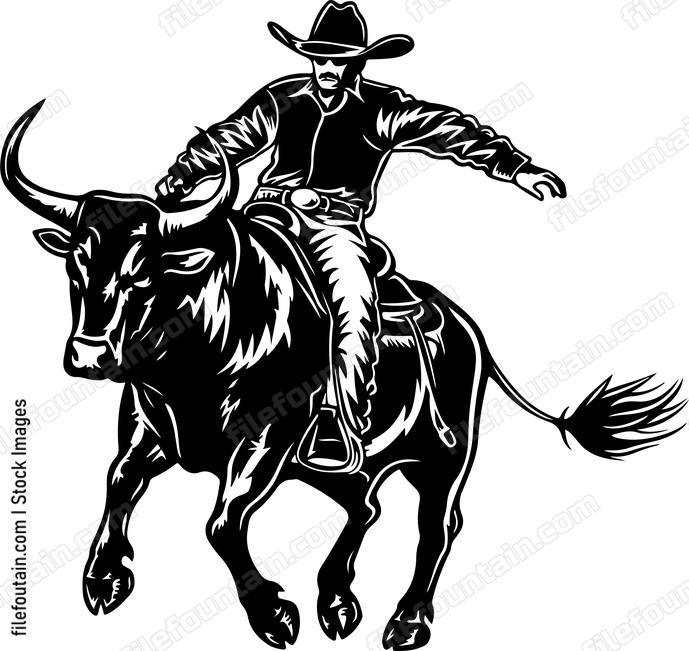 Cowboy Riding Bull