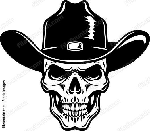 Cowboy skull wearing hat