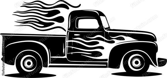 Flaming Pickup Truck