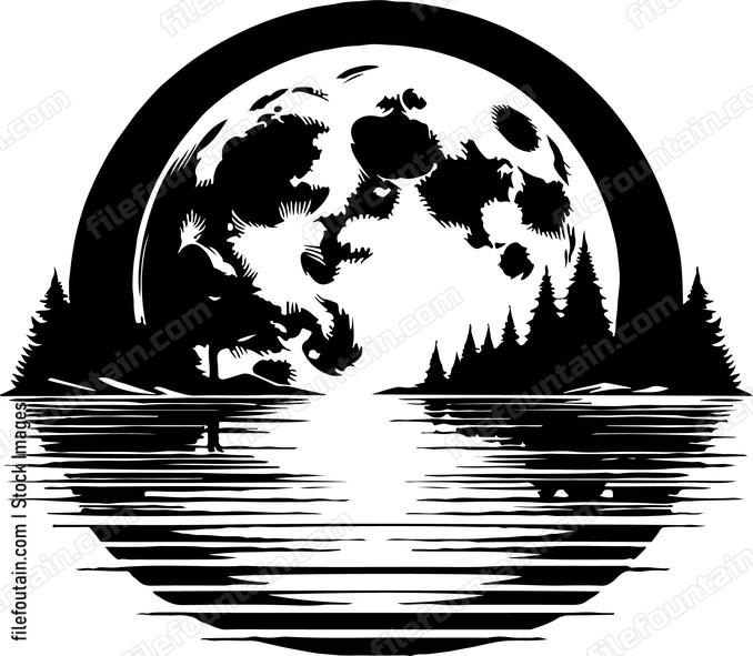 Full moon casting a silvery glow on the lakes surface