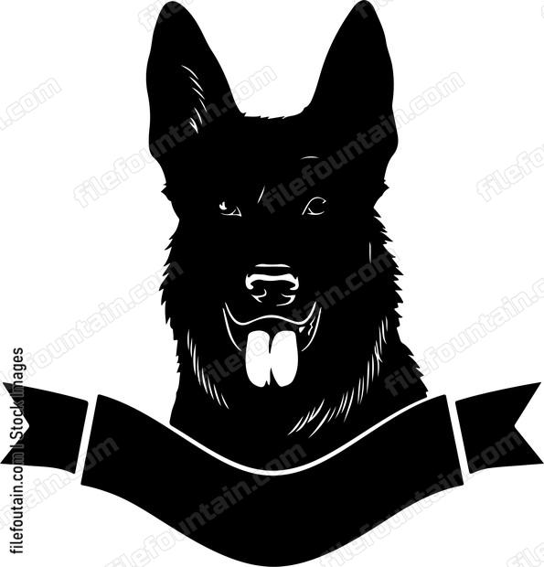 German Shepherd Behind Banner