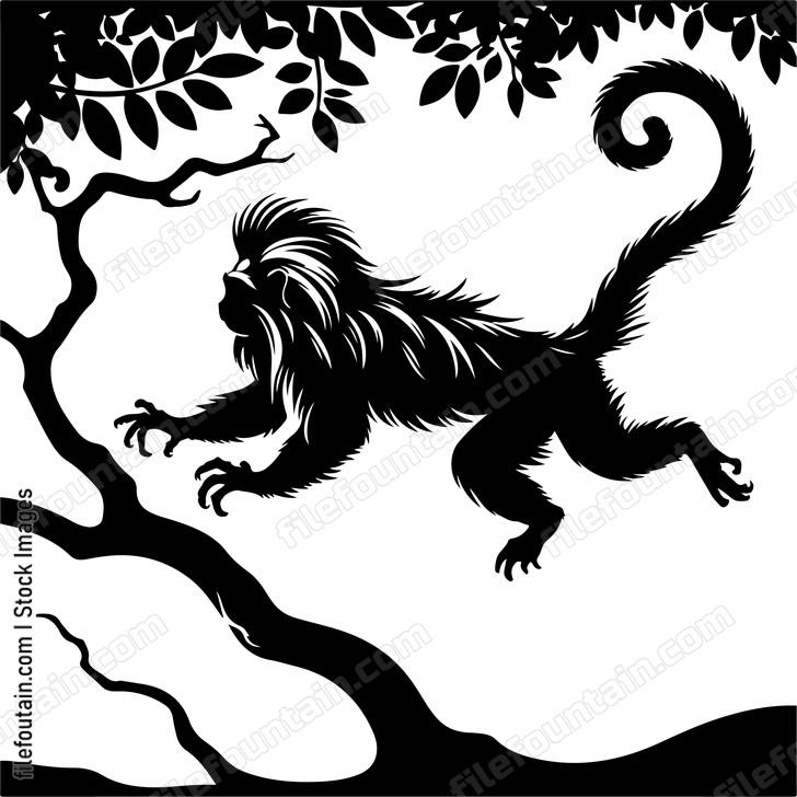 Golden lion tamarin monkeys leaping agilely between tree branches