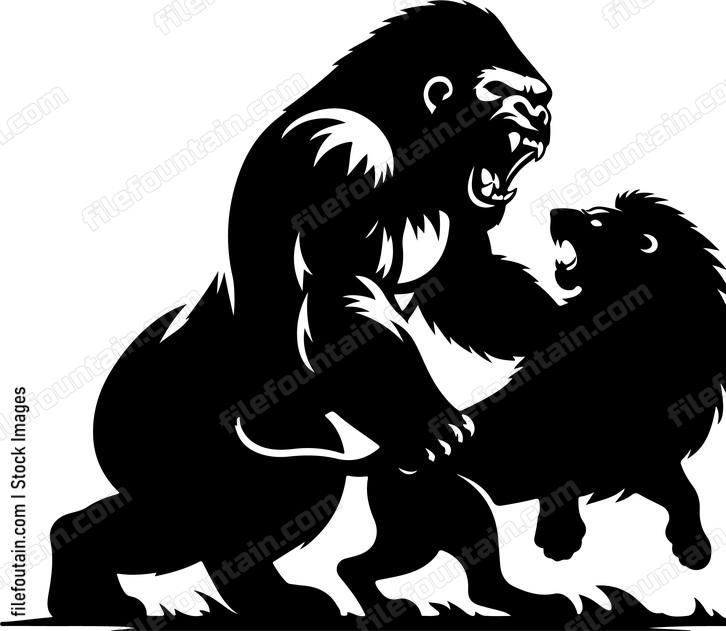 Gorilla fighting a lion