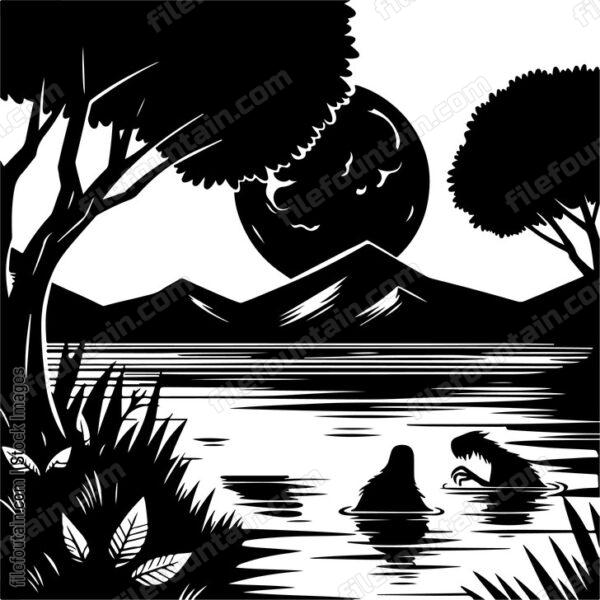 Lakexatxnightxwithxthexmysteriousxshadowsxofxcreaturesxmovingxbeneathxthexsurfacex