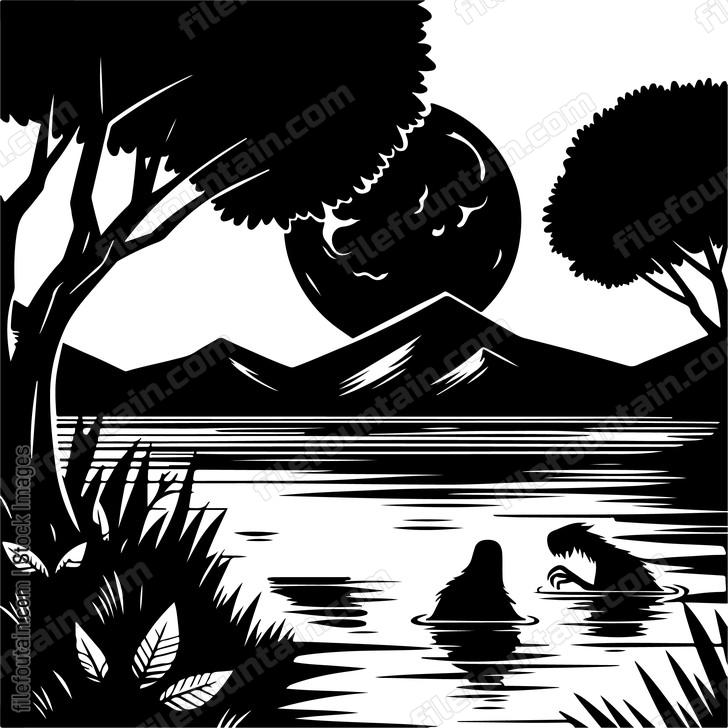 Lakexatxnightxwithxthexmysteriousxshadowsxofxcreaturesxmovingxbeneathxthexsurfacex