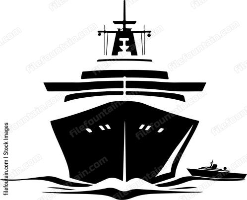 Large ship with small boat