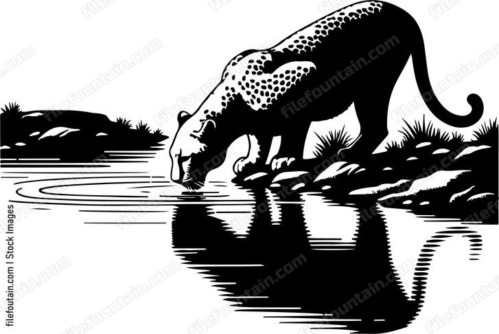 Leopard quenching its thirst at a secluded watering hole