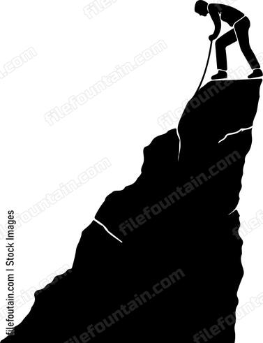 Man With Rope Climbing Mountain Peak