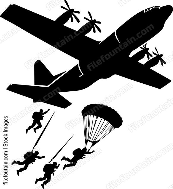 paratroopers accurately jumping out of an airplane