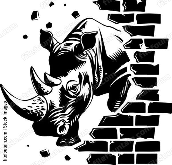 Rhino Break Through Brick Wall