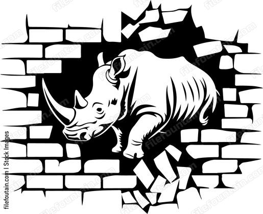 Rhino Break Through Brick Wall