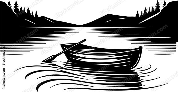 Rowboat gently rocking on the serene waters of the lake at night