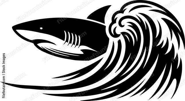 Sharks dorsal and pectoral fins cutting through a wave