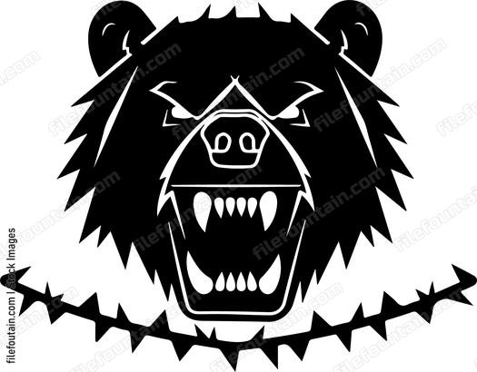 Bear head snarling with barbed wire