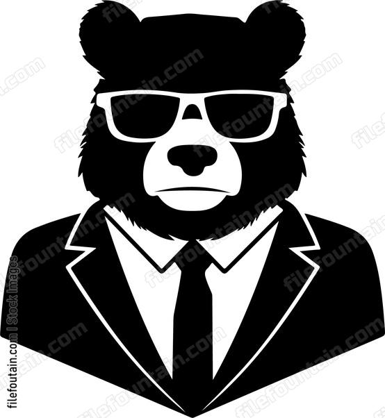 Bear wearing suit and sunglasses