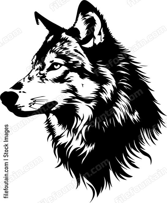 black wolf head in profile