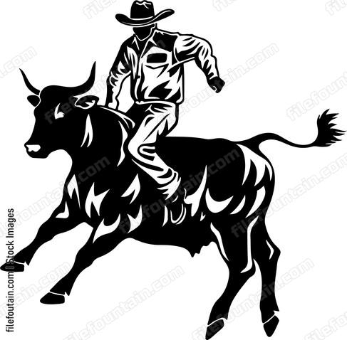 Cowboy riding bucking bull