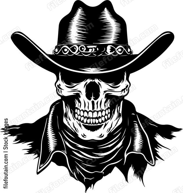 Cowboy skull wearing hat and bandana