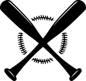Crossed baseball bats and ball