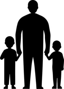 Father holding hands with two children