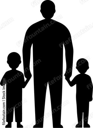 Father holding hands with two children