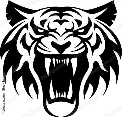 Ferocious tiger head front view