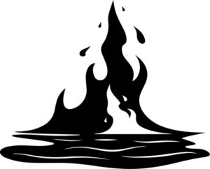 Flames rising from liquid