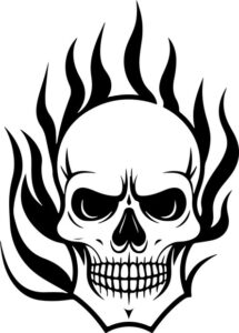 Flames surround skull face