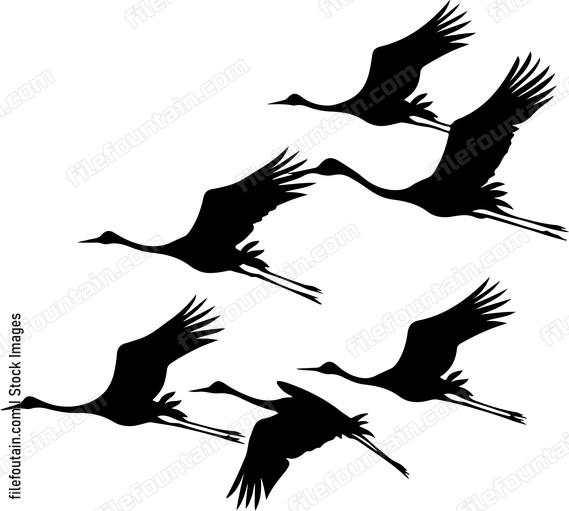 Flock Of Cranes Silhouette