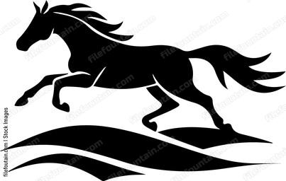 Horse running over stylized waves