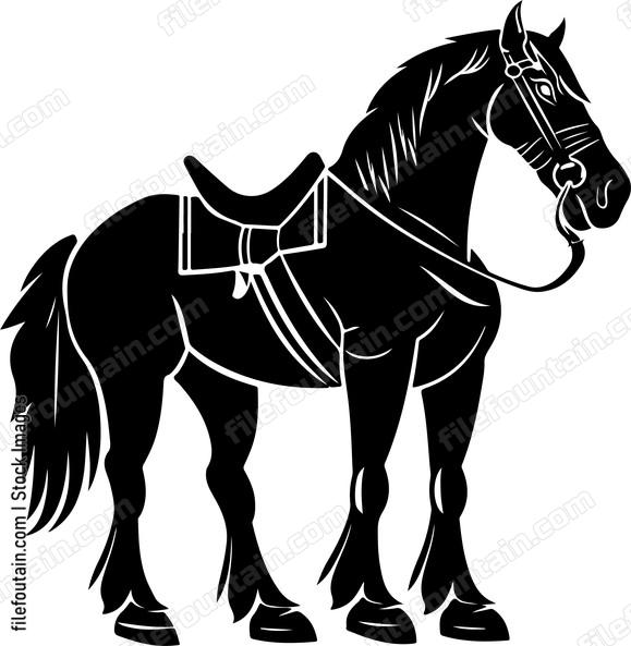 Horse wearing saddle and bridle