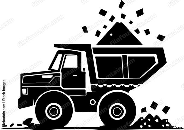 Large dump truck unloads