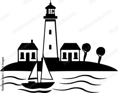 Light House Town And Sailing Boat