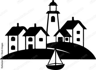 Light House Town And Sailing Boat