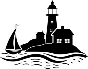 Light House Town And Sailing Boat