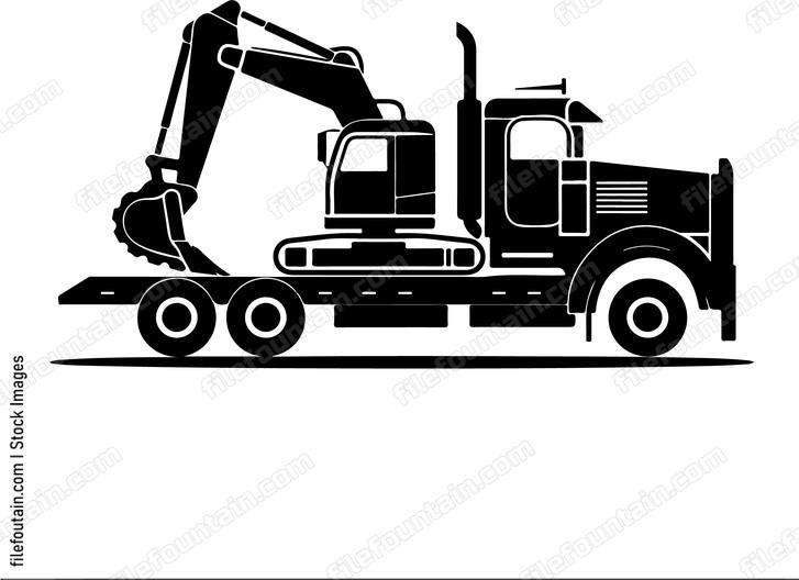 Lowboy Truck Hauling An Excavator