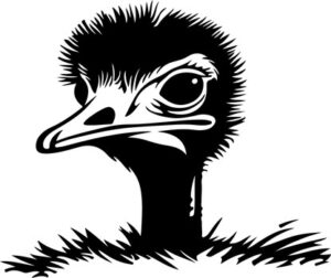 Ostrich looking sideways behind a hill