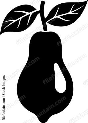 Pear fruit with stem and leaves