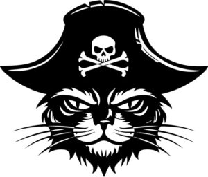 Pirate cat with hat and skull