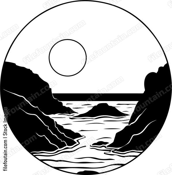 Rocky cove at night
