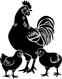 Rooster and chicks silhouette