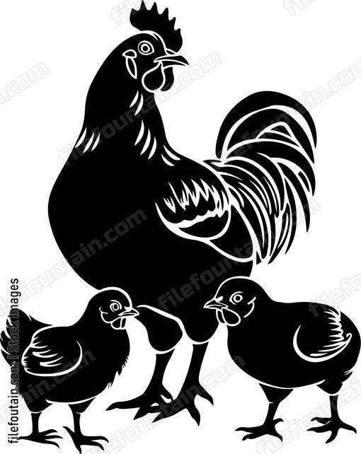 Rooster and chicks silhouette