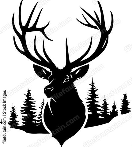 silhouette of deer head with trees