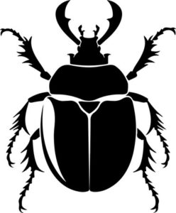 silhouette of horned beetle