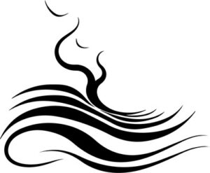 Stylized tree with roots and waves