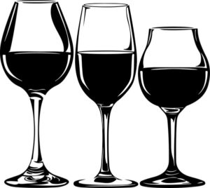 Three filled wine glasses