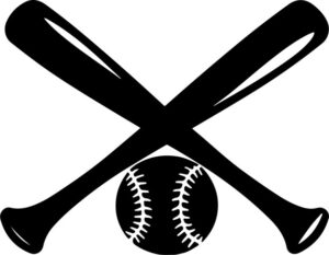 Two crossed baseball bats and ball
