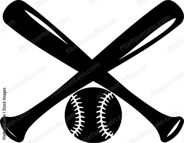 Two crossed baseball bats and ball