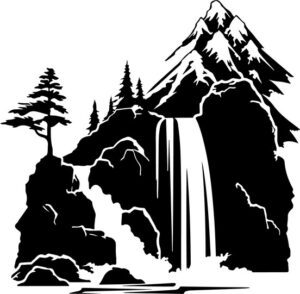 Waterfall And Mountains