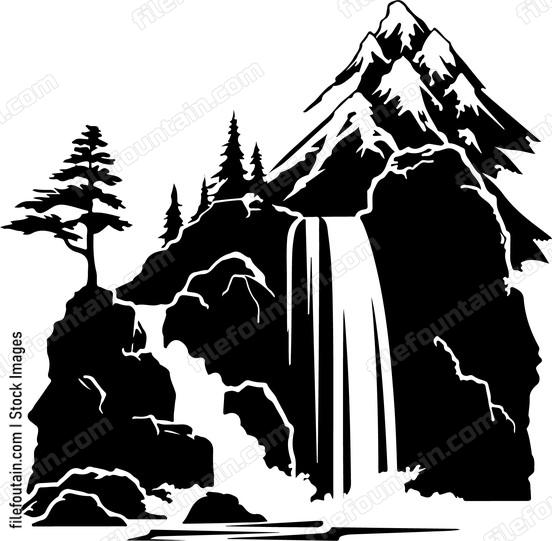 Waterfall And Mountains